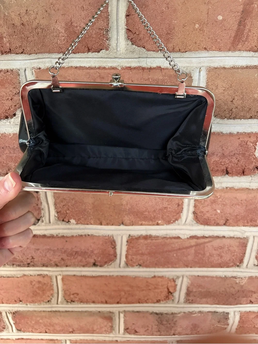 Vintage Black Patent Clutch with Silver Chain